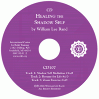 Purple CD labeled “Healing the Shadow Self” by William Lee Rand, featuring track listings and a white Reiki symbol.