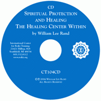 Blue CD labeled “Spiritual Protection and Healing: The Healing Center Within” by William Lee Rand, with center text and Reiki symbol.