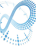 Blue dotted lines forming an abstract infinity symbol and a clock face design on a white background.