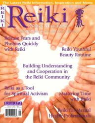 Reiki Magazine Spring 2015 cover featuring a circle of diverse hands reaching toward a bright center.