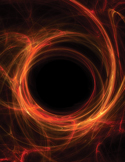 A glowing, circular vortex of orange and red energy wisps swirling against a dark black background.