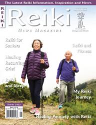 Reiki News Magazine Spring 2022 cover featuring an elderly couple hiking.