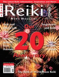 Reiki News Magazine Summer 2022 cover featuring a fireworks display with "Our 20th Anniversary" in large red text.