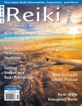 Reiki News Magazine, Fall 2024 cover. Airplane wing over sunset clouds. Articles on Ancestral Healing, Veterinary Reiki, and teaching abroad.