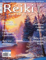 Reiki News Magazine, Winter 2024. A winter forest and sunlight.