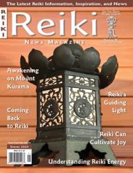 Reiki News Magazine, Spring 2025. Ornate lantern cover. Features Awakening on Mount Kurama and Reiki's Guiding Light.