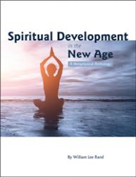 Book cover showing a person meditating on a beach at sunrise with the title “Spiritual Development in the New Age” by William Lee Rand.