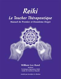 Purple book cover with illustrated hands holding a glowing ICRT logo and French text titled “Reiki: Le Toucher Thérapeutique.”