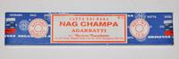 Blue box of Sai Baba Nag Champa Agarbatti incense sticks with white and red labeling and circular logos.