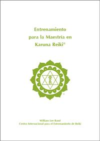 Green cover of the Spanish Karuna Reiki® Master Manual with ICRT logo on a white background, authored by William Lee Rand.