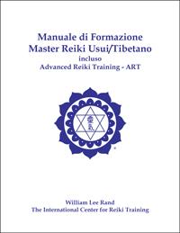 White cover with a blue ICRT logo and the title ‘Manuale di Formazione Master Reiki Usui/Tibetano’ including Advanced Reiki Training by William Lee Rand.
